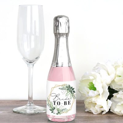 Boho Botanical Bride - Mini Wine and Champagne Bottle Label Stickers - Greenery Bridal Shower and Wedding Party Favor Gift for Women and Men - Set of 16