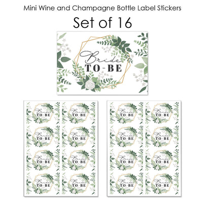Boho Botanical Bride - Mini Wine and Champagne Bottle Label Stickers - Greenery Bridal Shower and Wedding Party Favor Gift for Women and Men - Set of 16