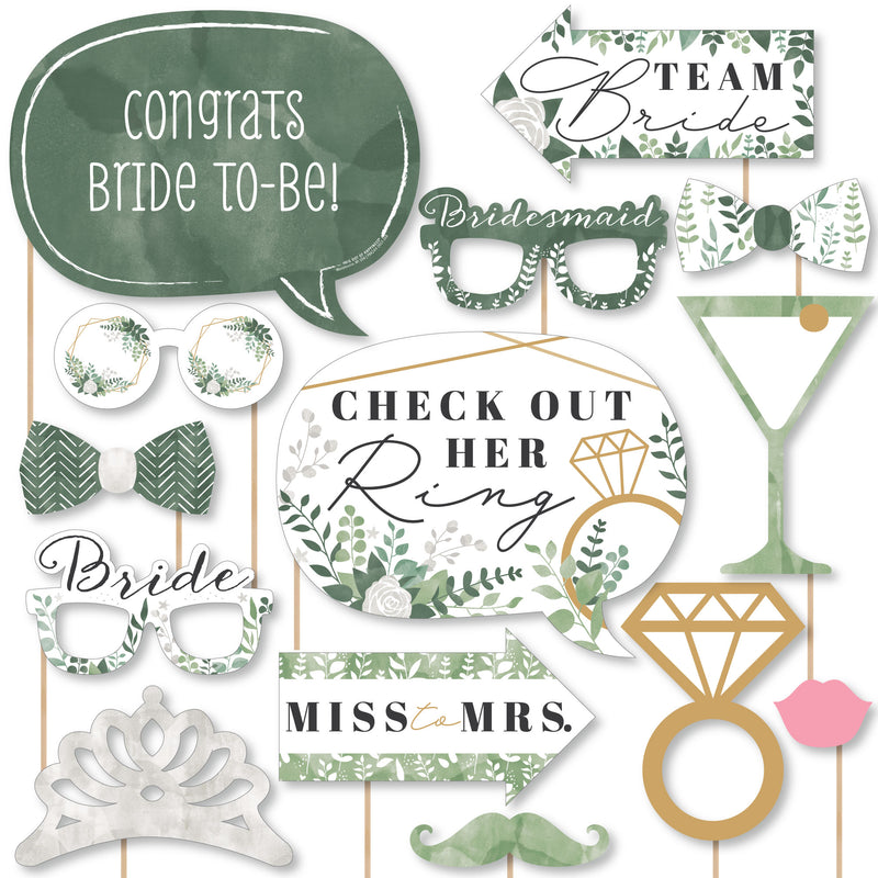 Boho Botanical Bride - Greenery Bridal Shower and Wedding Party Photo Booth Props Kit - 20 Count