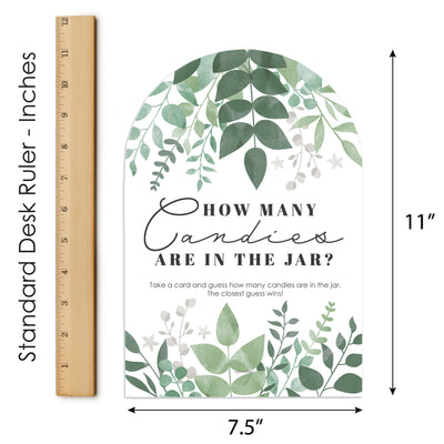 Boho Botanical - How Many Candies Greenery Party Game - 1 Stand and 40 Cards - Candy Guessing Game