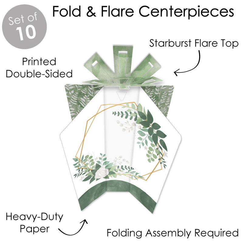 Boho Botanical - Table Decorations - Greenery Party Fold and Flare Centerpieces - 10 Count