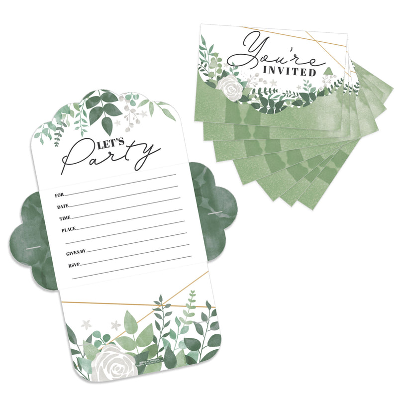 Boho Botanical - Fill-In Cards - Greenery Party Fold and Send Invitations - Set of 8