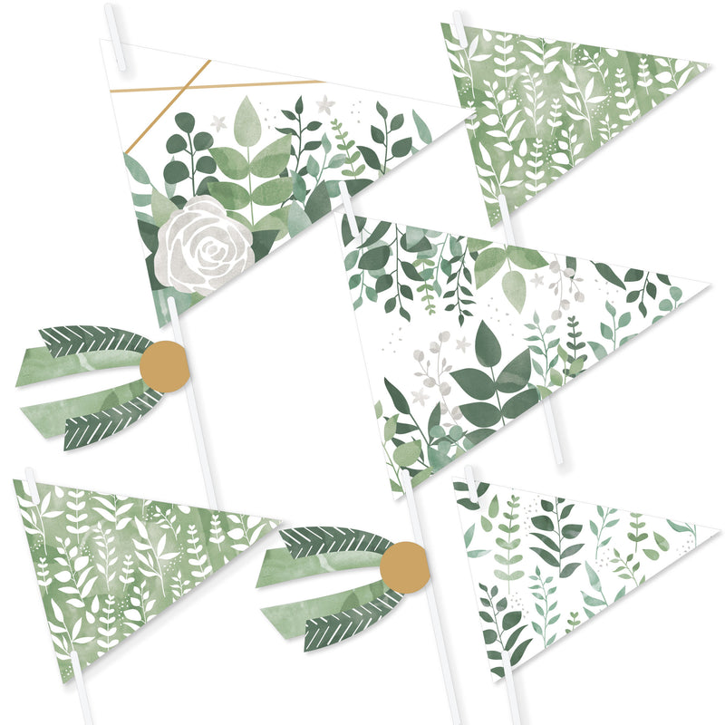 Boho Botanical - Triangle Greenery Party Photo Props - Pennant Flag Centerpieces - Set of 20