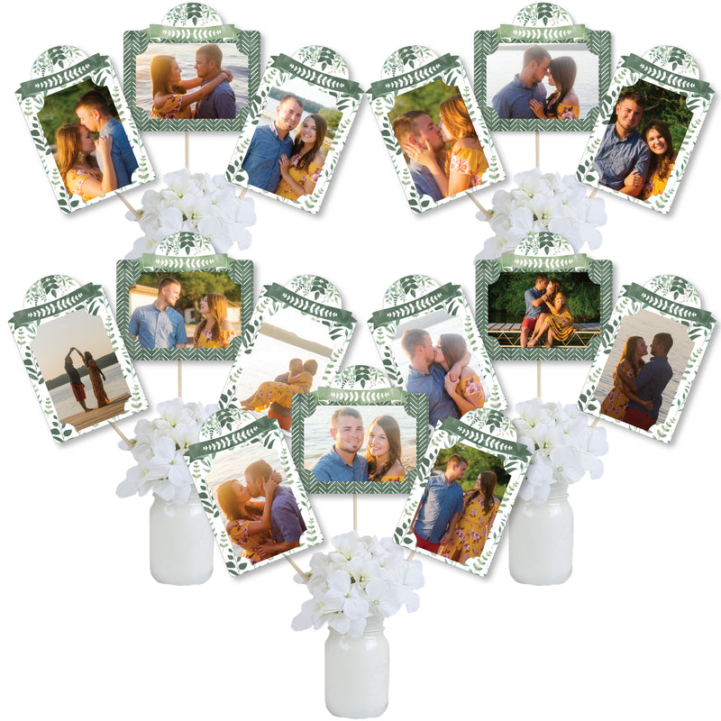 Boho Botanical - Greenery Party Picture Centerpiece Sticks - Photo Table Toppers - 15 Pieces