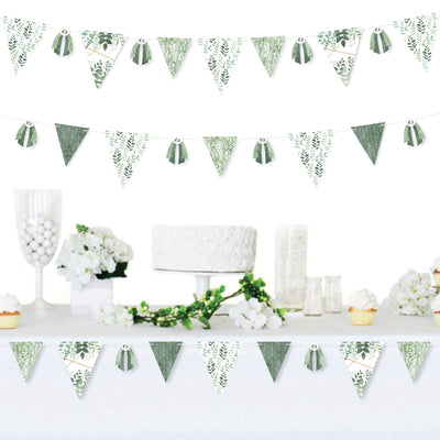 Boho Botanical - DIY Greenery Party Pennant Garland Decoration - Triangle Banner - 30 Pieces
