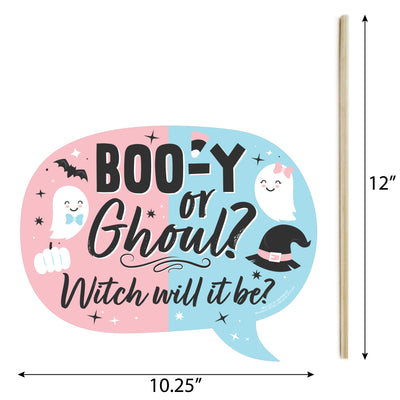 Funny Boo-y or Ghoul - Halloween Gender Reveal Party Photo Booth Props Kit - 10 Piece