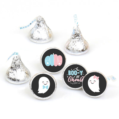Boo-y or Ghoul - Halloween Gender Reveal Party Round Candy Sticker Favors - Labels Fit Chocolate Candy (1 sheet of 108)