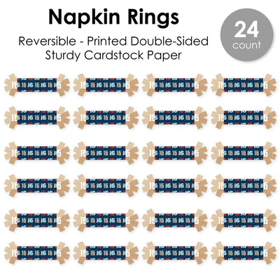 Boy 16th Birthday - Sweet Sixteen Birthday Party Paper Napkin Holder - Napkin Rings - Set of 24