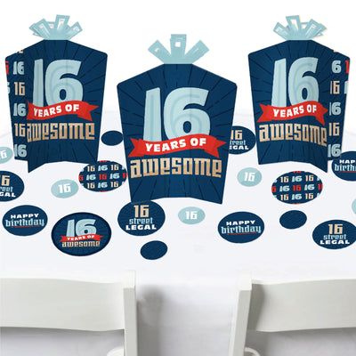 Boy 16th Birthday - Sweet Sixteen Birthday Party Decor and Confetti - Terrific Table Centerpiece Kit - Set of 30