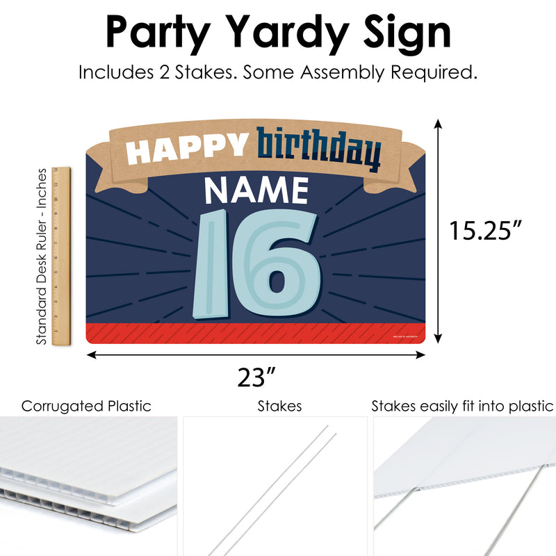 Boy 16th Birthday - Sweet Sixteen Birthday Party Yard Sign Lawn Decorations - Personalized Happy Birthday Party Yardy Sign