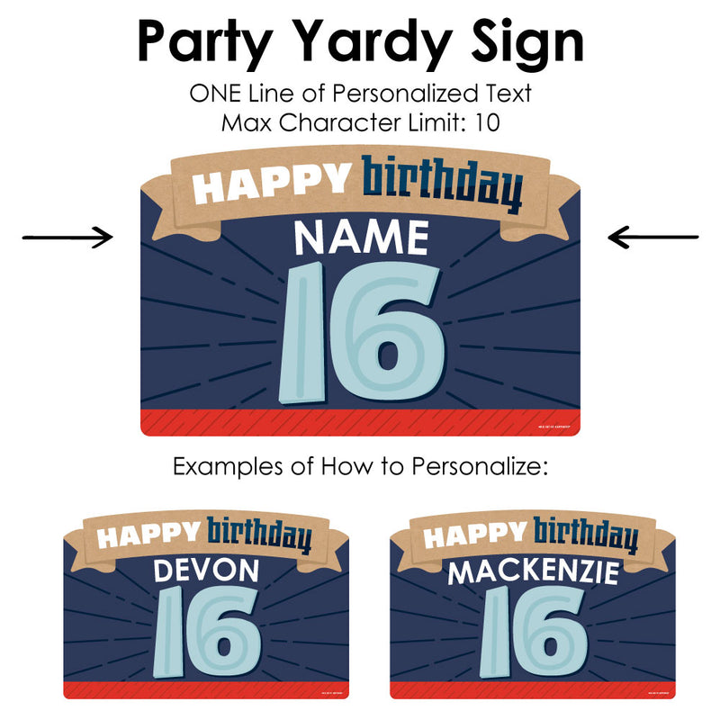 Boy 16th Birthday - Sweet Sixteen Birthday Party Yard Sign Lawn Decorations - Personalized Happy Birthday Party Yardy Sign