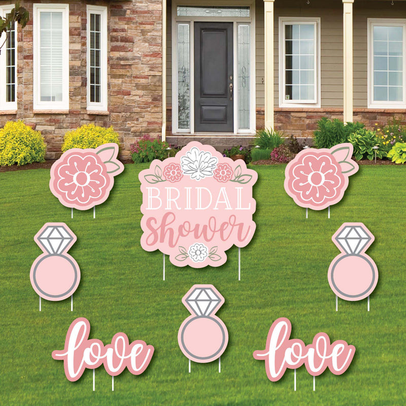 Floral Bridal Shower - Yard Sign and Outdoor Lawn Decorations - Pink Bridal Shower Yard Signs - Set of 8