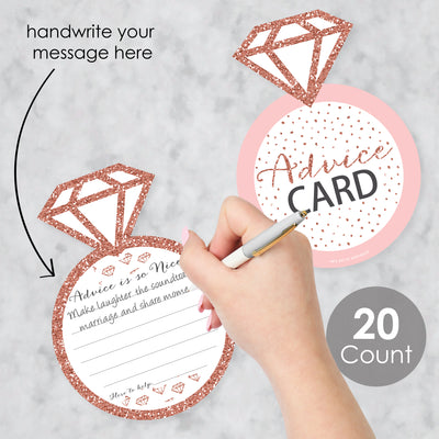 Ring Wish Card Rose Gold Bridal Shower or Bachelorette Party Activities - Shaped Advice Cards Game - Set of 20