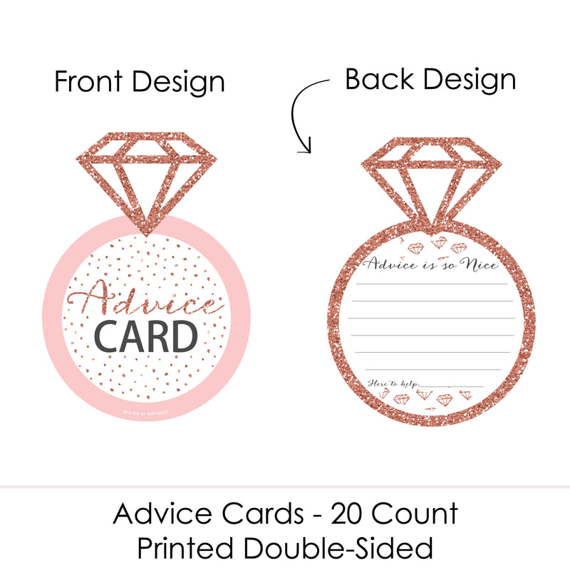 Ring Wish Card Rose Gold Bridal Shower or Bachelorette Party Activities - Shaped Advice Cards Game - Set of 20