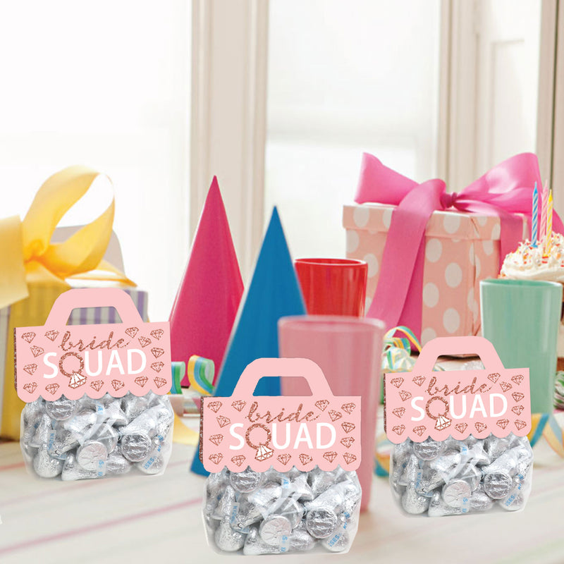 Bride Squad - DIY Rose Gold Bridal Shower or Bachelorette Party Clear Goodie Favor Bag Labels - Candy Bags with Toppers - Set of 24