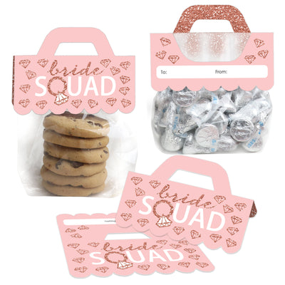 Bride Squad - DIY Rose Gold Bridal Shower or Bachelorette Party Clear Goodie Favor Bag Labels - Candy Bags with Toppers - Set of 24