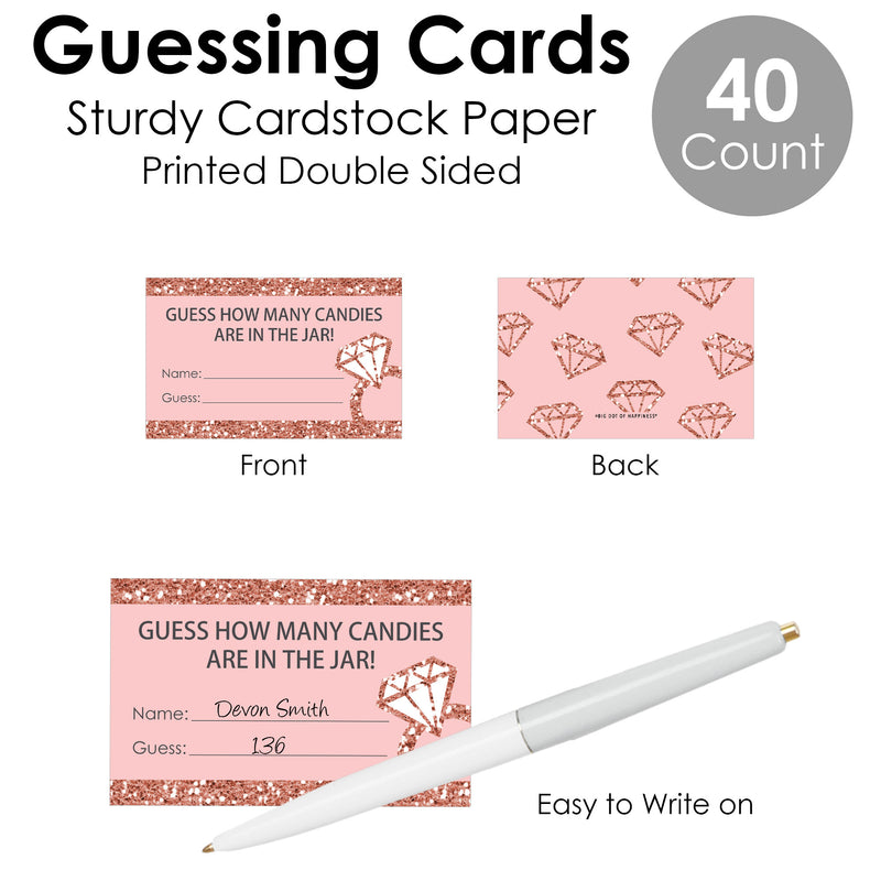 Bride Squad - How Many Candies Rose Gold Bridal Shower or Bachelorette Party Game - 1 Stand and 40 Cards - Candy Guessing Game