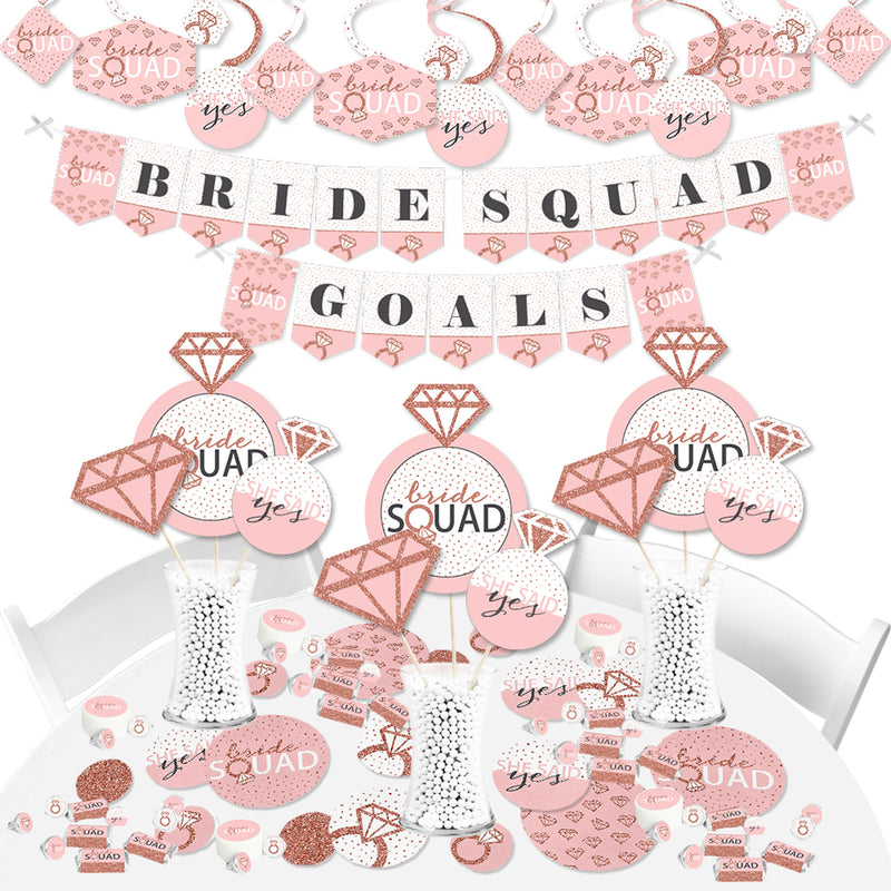 Bride Squad - Rose Gold Bridal Shower or Bachelorette Party Supplies - Banner Decoration Kit - Fundle Bundle