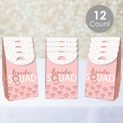 Bride Squad - Rose Gold Bridal Shower or Bachelorette Gift Favor Bags - Party Goodie Boxes - Set of 12