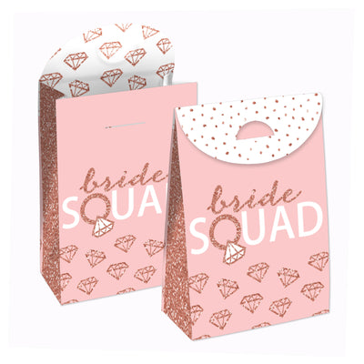 Bride Squad - Rose Gold Bridal Shower or Bachelorette Gift Favor Bags - Party Goodie Boxes - Set of 12
