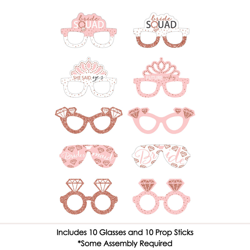 Bride Squad Glasses - Paper Card Stock Rose Gold Bridal Shower or Bachelorette Party Photo Booth Props Kit - 10 Count