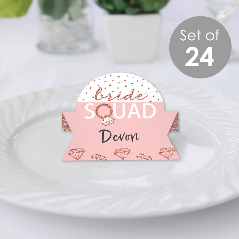 Bride Squad - Rose Gold Bridal Shower or Bachelorette Party Tent Buffet Card - Table Setting Name Place Cards - Set of 24