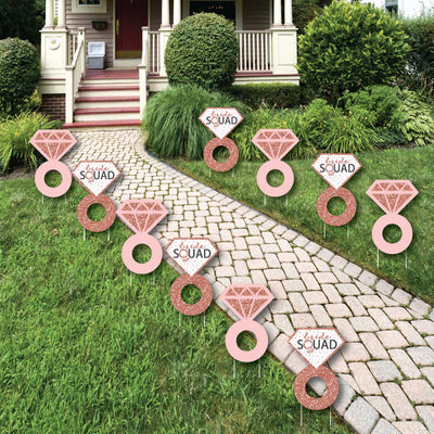 Bride Squad - Ring Lawn Decorations - Outdoor Rose Gold Bridal Shower or Bachelorette Party Yard Decorations - 10 Piece