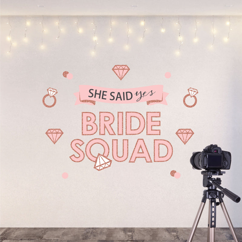 Bride Squad - Peel and Stick Rose Gold Bridal Shower or Bachelorette Party Decoration - Wall Decals Backdrop