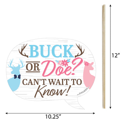 Funny Buck or Doe - Hunting Gender Reveal Party Photo Booth Props Kit - 10 Piece
