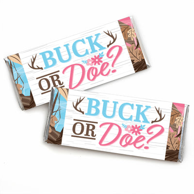Buck or Doe - Candy Bar Wrapper Hunting Gender Reveal Party Favors - Set of 24