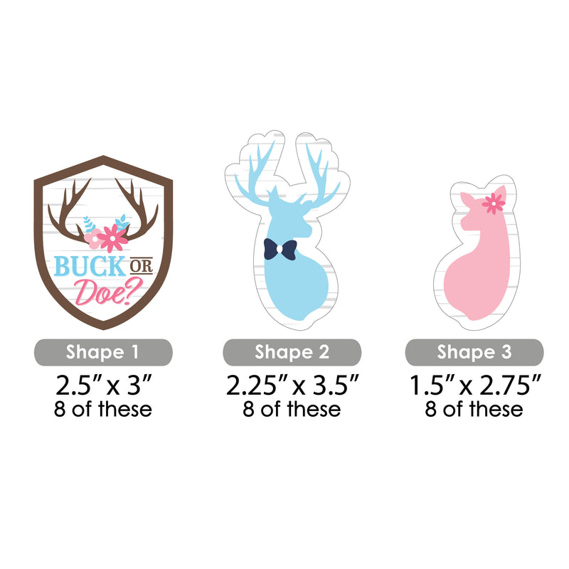Buck or Doe - DIY Shaped Hunting Gender Reveal Party Cut-Outs - 24 Count
