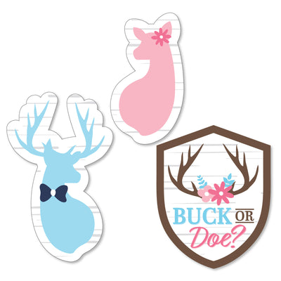 Buck or Doe - DIY Shaped Hunting Gender Reveal Party Cut-Outs - 24 Count