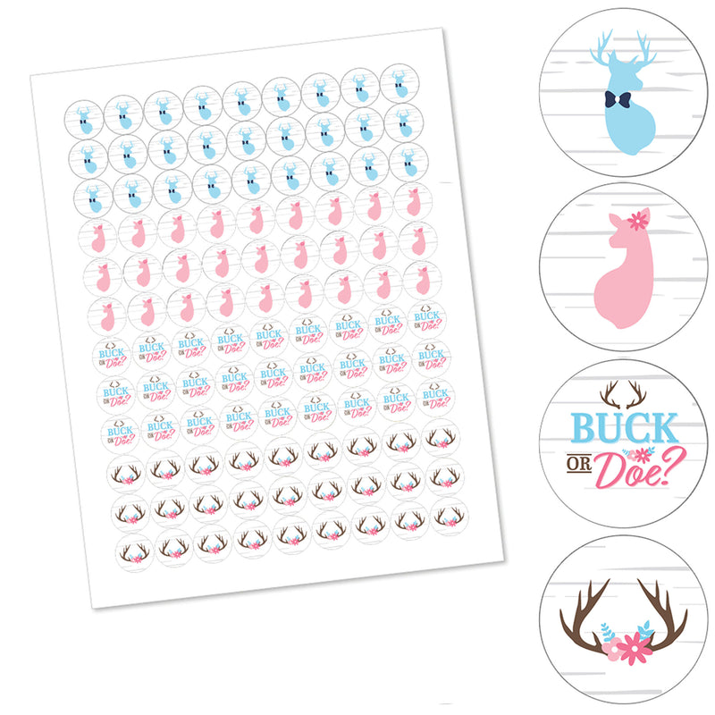 Buck or Doe - Hunting Gender Reveal Party Round Candy Sticker Favors - Labels Fit Chocolate Candy (1 sheet of 108)