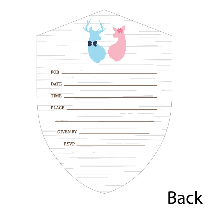 Buck or Doe - Shaped Fill-In Invitations - Hunting Gender Reveal Party Invitation Cards with Envelopes - Set of 12