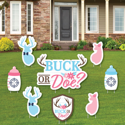 Buck or Doe - Yard Sign and Outdoor Lawn Decorations - Hunting Gender Reveal Party Yard Signs - Set of 8