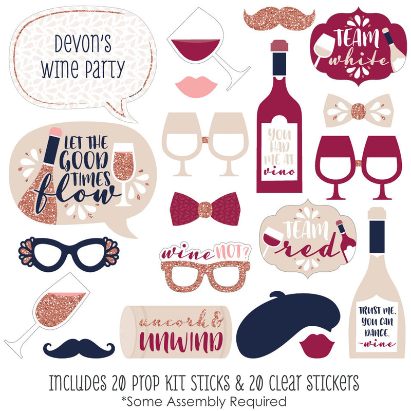 But First, Wine - Wine Tasting Party Photo Booth Props Kit - 20 Count