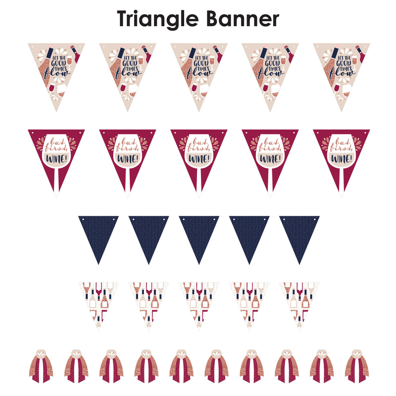 But First, Wine - DIY Wine Tasting Party Pennant Garland Decoration - Triangle Banner - 30 Pieces