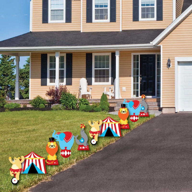 Carnival - Step Right Up Circus - Lion, Elephant, Sea Lion, Bear and Circus Tent Lawn Decorations - Outdoor Carnival Themed Party Yard Decorations - 10 Piece