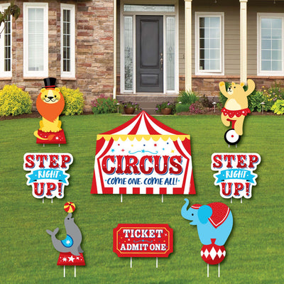 Carnival - Step Right Up Circus - Yard Sign and Outdoor Lawn Decorations - Carnival Themed Party Yard Signs - Set of 8