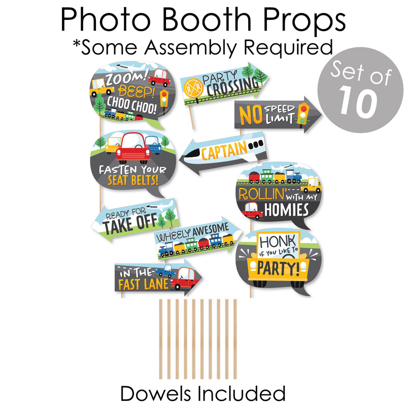 Cars, Trains, and Airplanes - Banner and Photo Booth Decorations - Transportation Birthday Party Supplies Kit - Doterrific Bundle