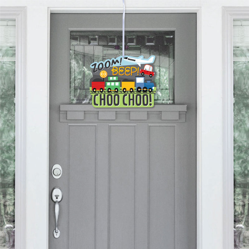 Cars, Trains, and Airplanes - Hanging Porch Transportation Birthday Party Outdoor Decorations - Front Door Decor - 1 Piece Sign