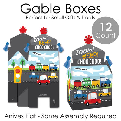 Cars, Trains, and Airplanes - Treat Box Party Favors - Transportation Birthday Party Goodie Gable Boxes - Set of 12