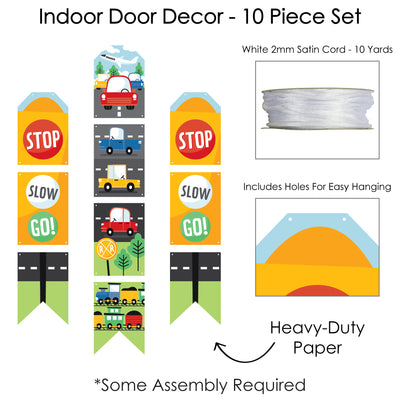 Cars, Trains, and Airplanes - Hanging Vertical Paper Door Banners - Transportation Birthday Party Wall Decoration Kit - Indoor Door Decor