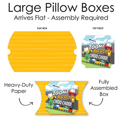 Cars, Trains, and Airplanes - Favor Gift Boxes - Transportation Birthday Party Large Pillow Boxes - Set of 12