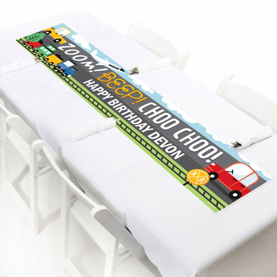 Cars, Trains, and Airplanes - Personalized Happy Birthday Transportation Party Banner
