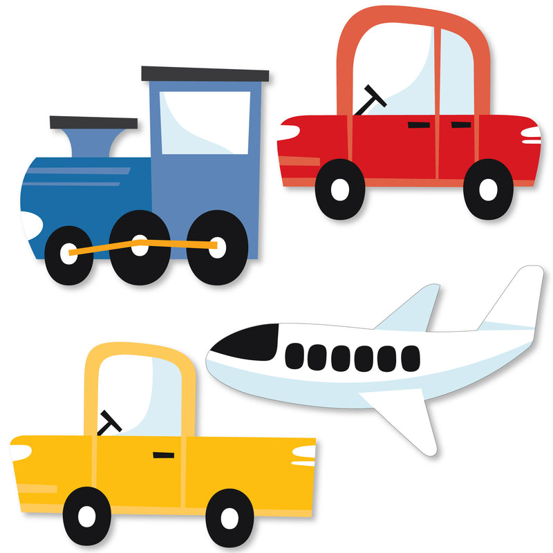 Cars, Trains, and Airplanes - DIY Shaped Transportation Birthday Party Cut-Outs - 24 Count