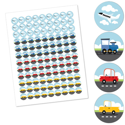 Cars, Trains, and Airplanes - Transportation Birthday Party Round Candy Sticker Favors - Labels Fit Chocolate Candy (1 sheet of 108)