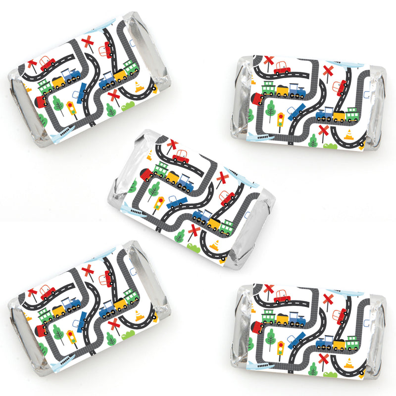 Cars, Trains, and Airplanes - Mini Candy Bar Wrapper Stickers - Transportation Birthday Party Small Favors - 40 Count