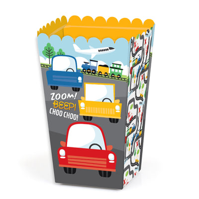 Cars, Trains, and Airplanes - Transportation Birthday Party Favor Popcorn Treat Boxes - Set of 12