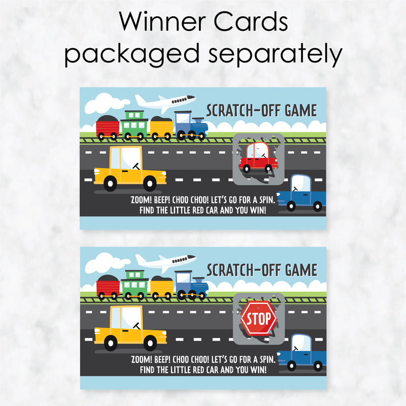 Cars, Trains, and Airplanes - Transportation Birthday Party Game Scratch Off Cards - 22 Count